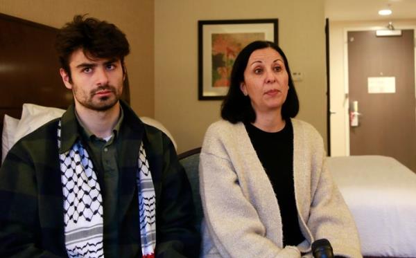 Tamara Tamimi and her son, Kinnan Abdalhamid, 20, speak a<em></em>bout the Nov. 25, 2023, shooting that injured Kinnan and his two friends, an attack being investigated as a possible hate crime, during an interview on Dec. 1, 2023, in Burlington, Vermont. 