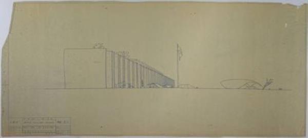 A sketch of the Army Headquarters, in Brasilia, designed by Oscar Niemeyer.