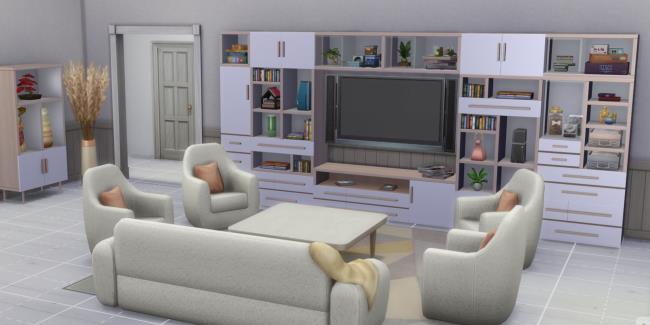 Sims 4 lounge room with grid displayed