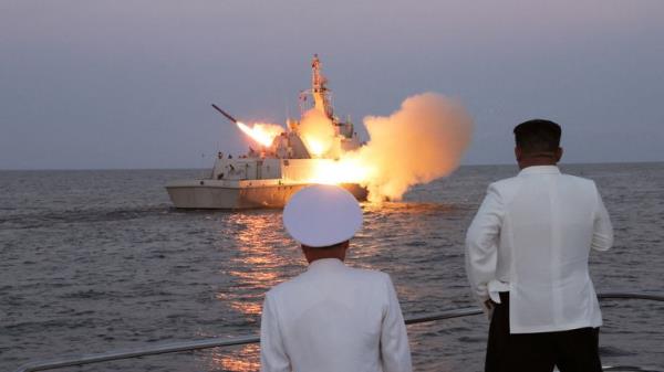 North Korean leader Kim Jong Un oversees a strategic cruise missile test aboard a navy warship in this undated photo released by North Korea's Korean Central News Agency (KCNA) on August 21, 2023