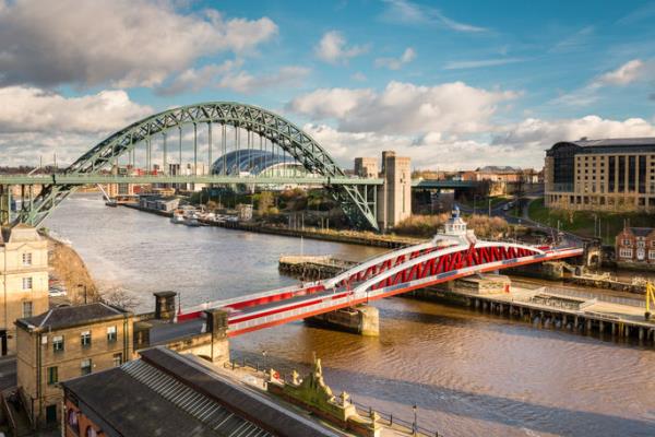 Ico<em></em>nic Tyne and Swing bridges over the River Tyne between Newcastle and Gateshead.