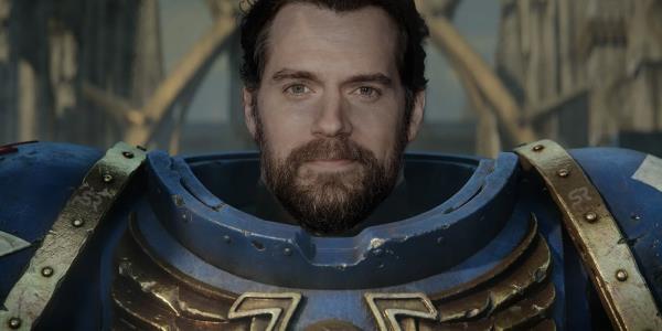 Henry Cavill as a Warhammer 40K character in a mechanical suit