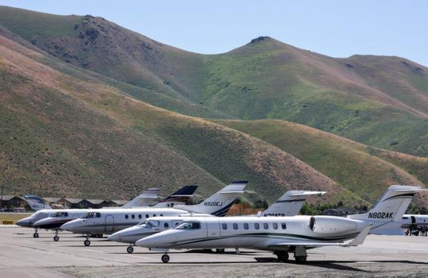 Private jets are seen at Friedman Memorial Airport ahead of an exclusive finance and technology co<em></em>nference in Sun Valley, Idaho.