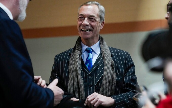 Nigel Farage, the former leader of the Brexit Party, is pictured on January 15 in Des Moines, Iowa 