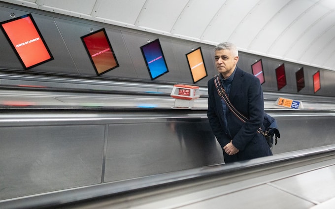 Lo<em></em>ndon Mayor Sadiq Khan at Leicester Square Underground Station