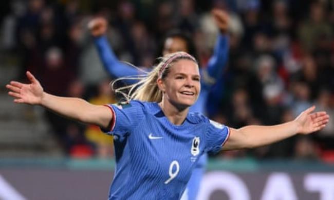 France’s striker Eugenie Le Sommer, here celebrating scoring her goal against Morocco, will be public enemy No 1 for the Matildas’ defence.