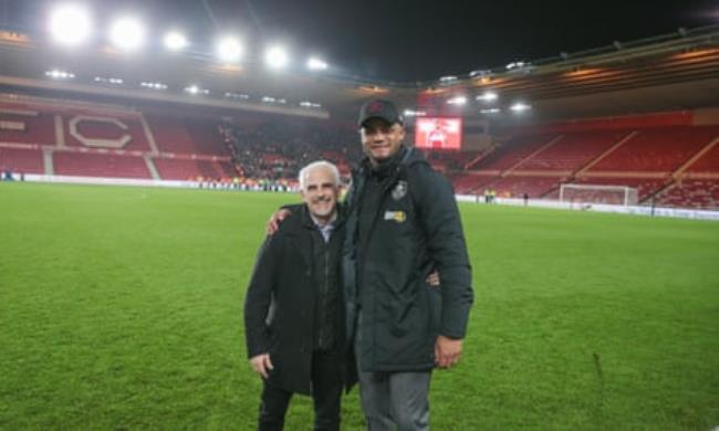 The Burnley chairman, Alan Pace (left), with the manager, Vincent Kompany, in April