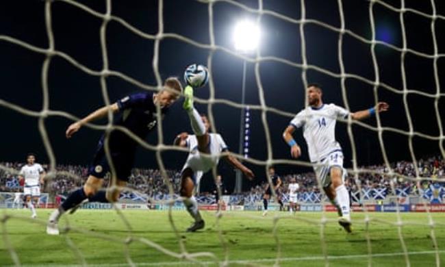 Scott McTominay heads home Scotland’s opening goal against Cyprus