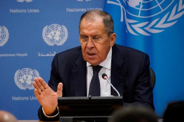 Russia's Foreign Minister Sergei Lavrov attends a press co<em></em>nference after addressing the 78th Session of the UN General Assembly in New York City