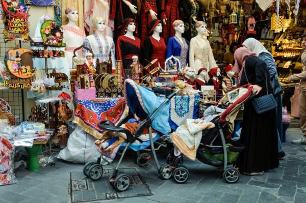 Pram in front of shop