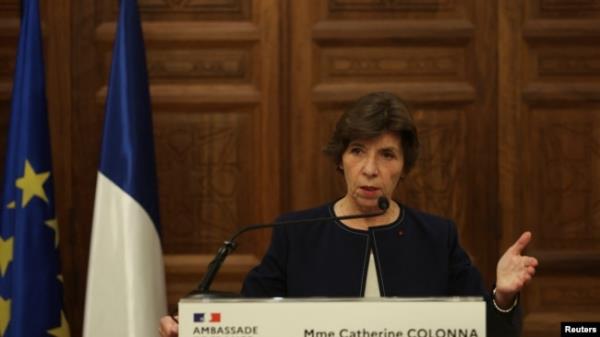 French Foreign Minister Catherine Colo<em></em>nna speaks during a press co<em></em>nference at the Pine Residence, the official residence of the French ambassador to Lebanon, in Beirut, Dec. 18, 2023.