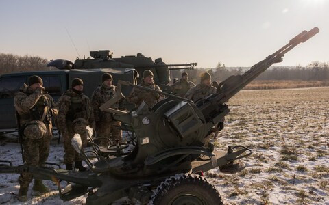 Ukrainian servicemen of a drone hunting team in the outskirts of Kyiv