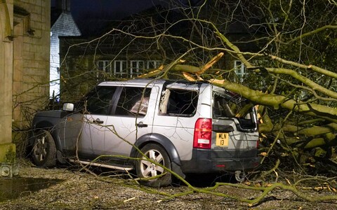 A fallen tree on a car in Stalybridge 